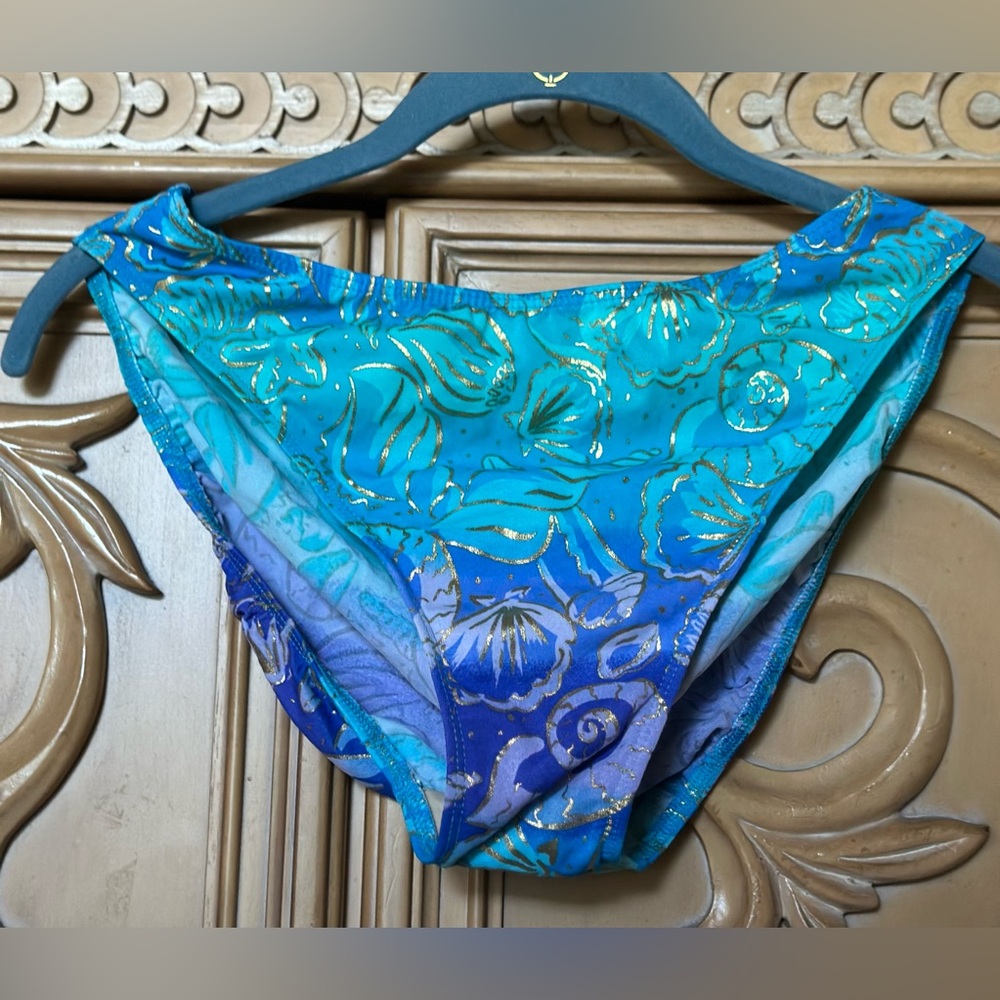 Ombré Blues and Gold Floral Bikini Bottom sz small guc